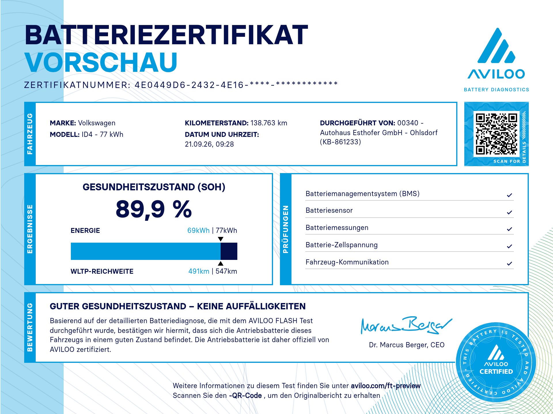 VW ID.4 Pro Performance 150 kW Max in Gletscherweiß Metallic Dach Schwarz