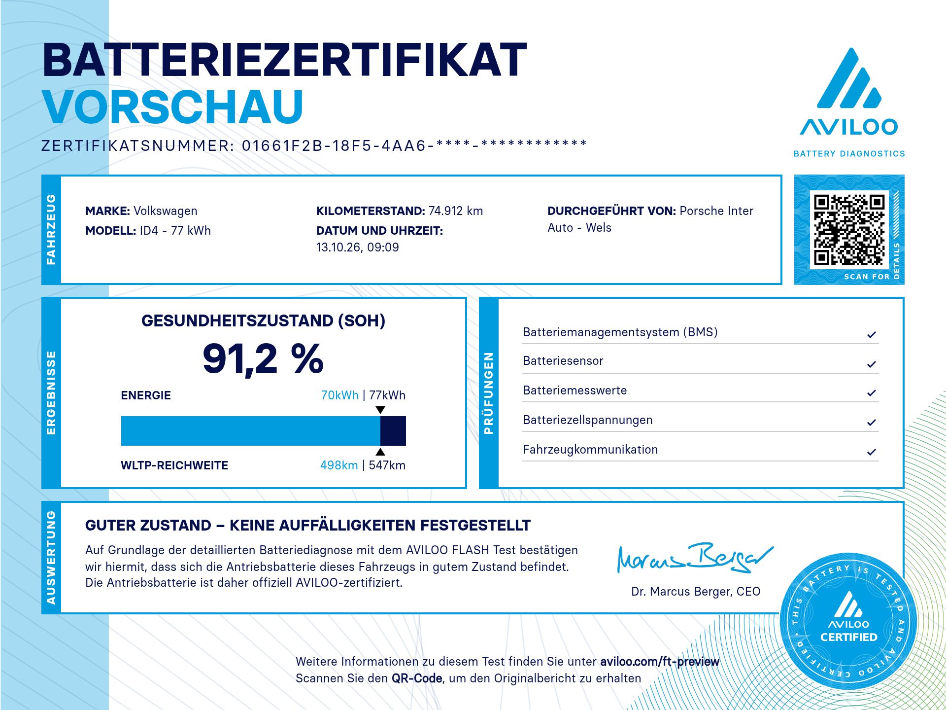 VW ID.4 Pro Performance 150 kW Tech in Blue Dusk Metallic Dach Schwarz